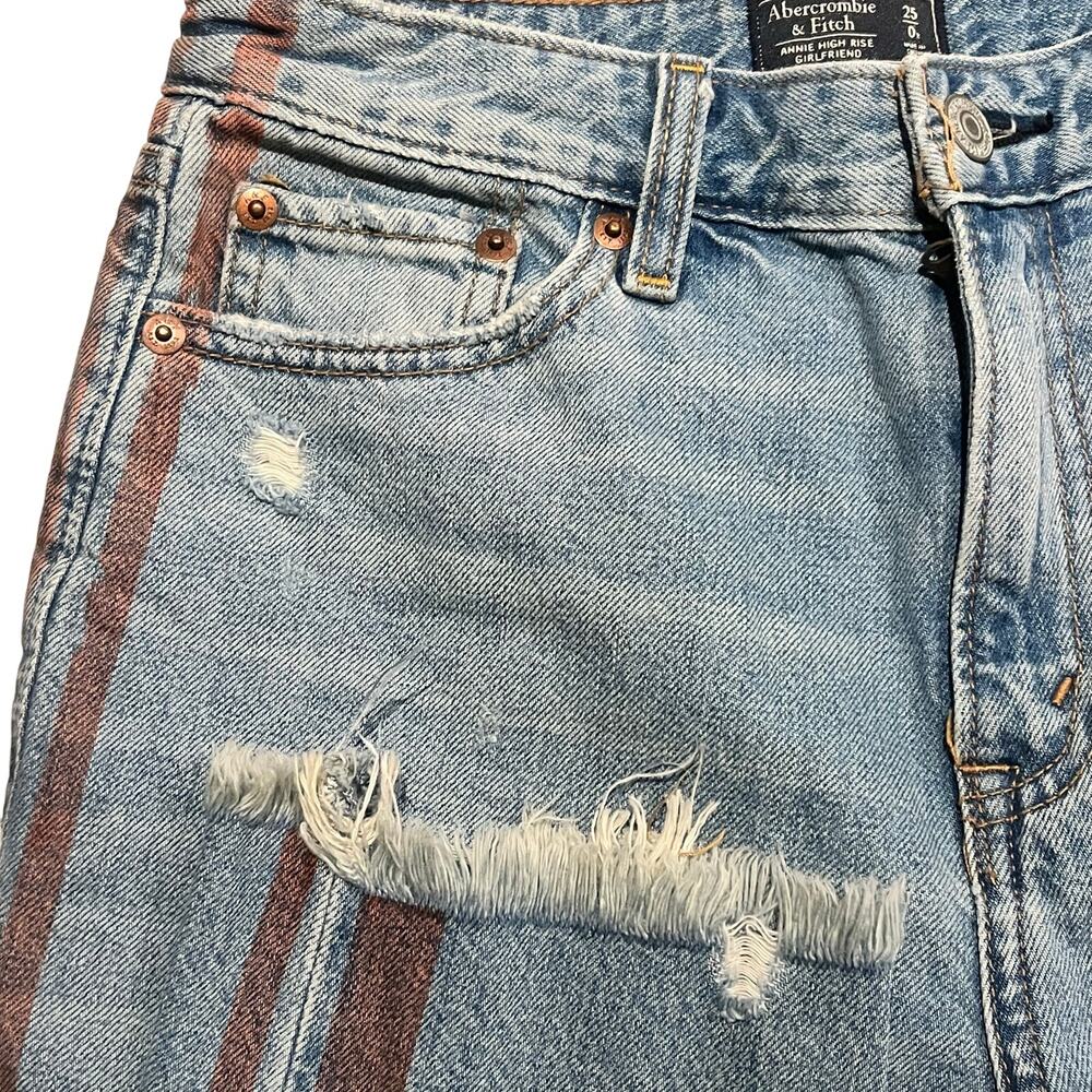 Abercrombie And Fitch Distressed Girlfriend Jeans Annie HI Rise 25/0 Blue Denim